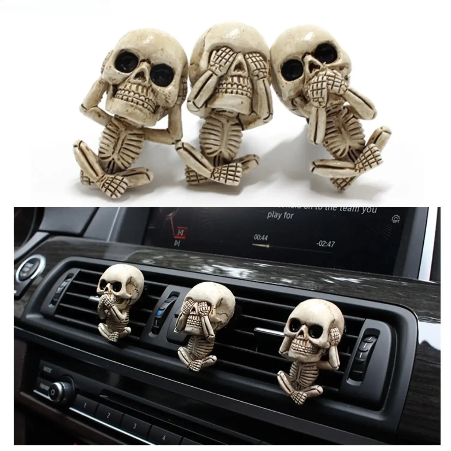 3Pcs Pack Skull Car Air Vent Clip Fragrance Diffuser - See Hear Speak No Evil Resin Figurine, Automotive Interior Decoration, Halloween Gag Gift (Sports & Outdoor Camping & Hiking Hammock Companion Accessory), 3Piecespack, Fragrancediffuse