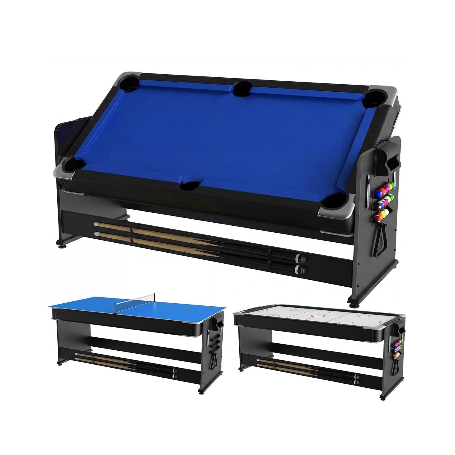 Hosslly 7ft 3-in-1 Multi-Game Combo Table - Air Hockey, Pool, Table Tennis - High-Performance Airflow, Easy Reverse Top, Full Accessories - Ideal for Game Room Fun, Man Cave