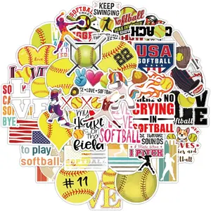 50 Pieces Softball Vinyl Stickers for Water Bottle Helmet Laptop Phone Softball Gifts Party Favors Sport Decorations for Teens