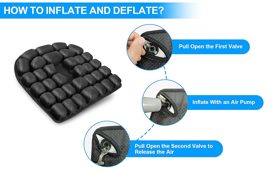 Travel Seat Cushion, Comfortable 3D Inflatable Seat Cushion for Hemorrhoid and Tailbone Pain Relief, Optimal Support for Long Sitting in Car, Air Travel, O