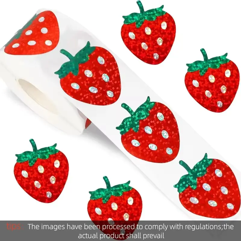 500pcs Red Laser Strawberry Shaped Sticker Decoration Gift Box Sticker Label Stationery scrapbook Sticker