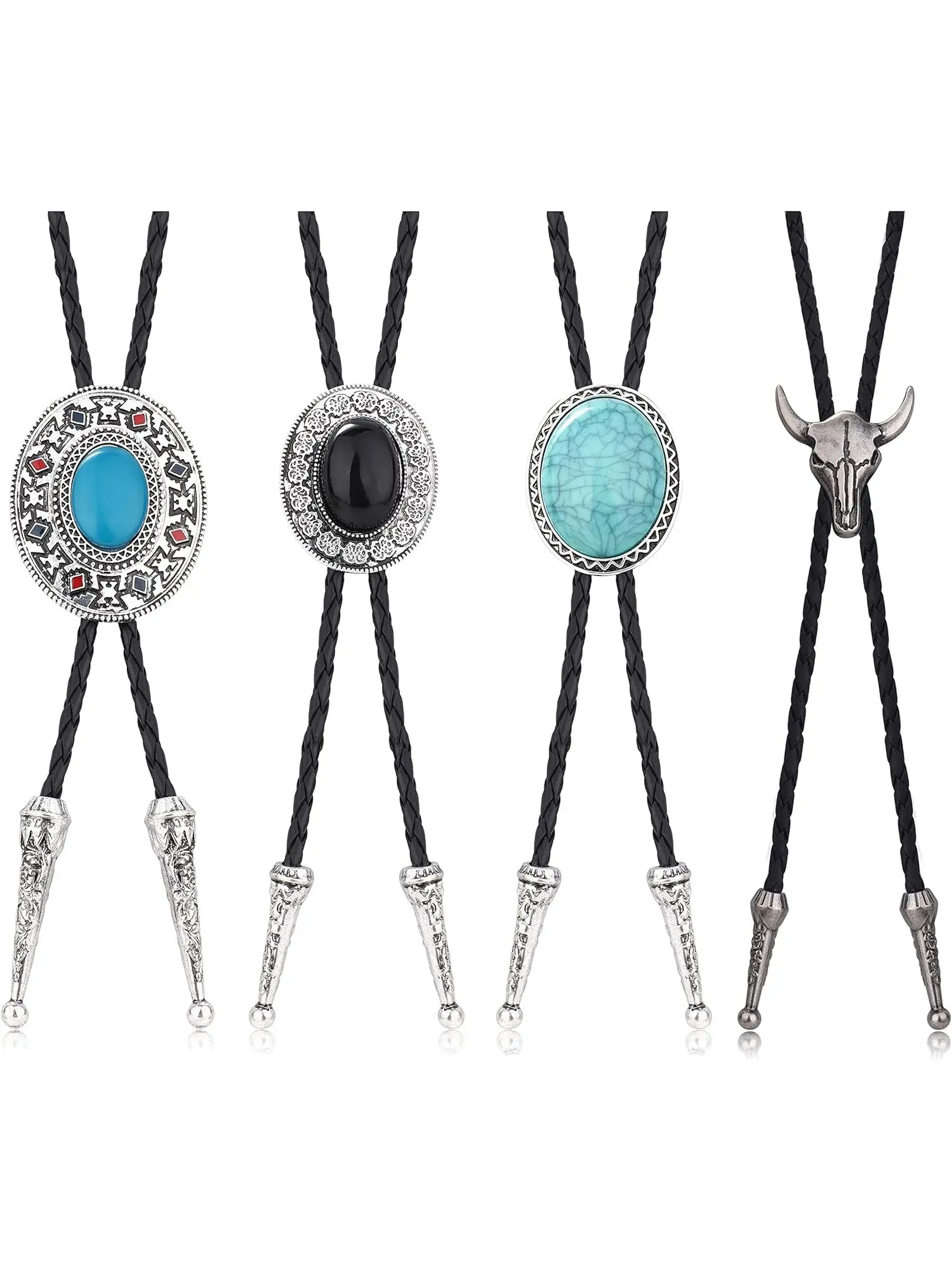 4Pcs Bolo Tie for Men Western Cowboy Leather Necktie Halloween Costume Accessories for Men Women
