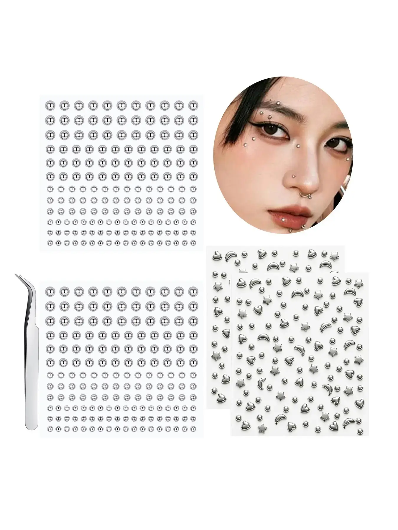 Y2K Fake Piercings Face Gems Hair Gems Hair Jewels Eye Jewels Stick on Rhinestones for Makeup Halloween Festival Star Fake Nose Lip Labret Medusa Jewelry Versatile Durable Party K-Pop Rave Festival Concert Accessories