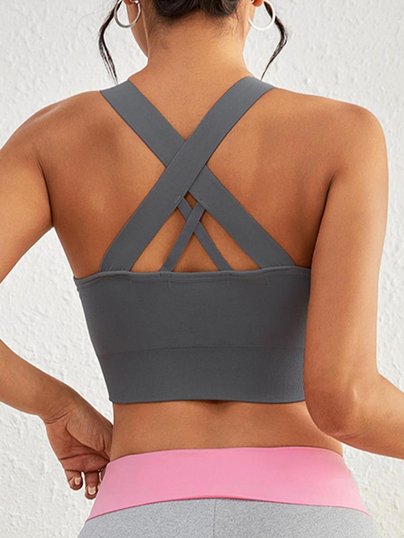 Women's Solid Color Criss Cross Crop Sports Vest, Casual Sleeveless Tank Top for Yoga Gym Workout Running, Ladies Sportswear Clothing for Summer, Gym Yoga Tops