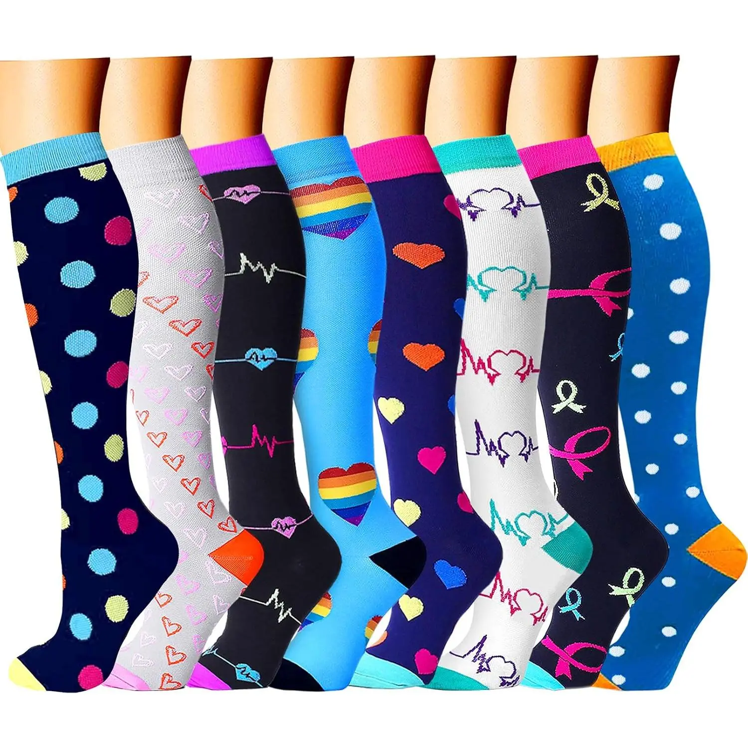 Compression Socks for Women & Men Circulation (8 Pairs) 15-20 mmHg Best Calf Socks Support for Athletic Cycling