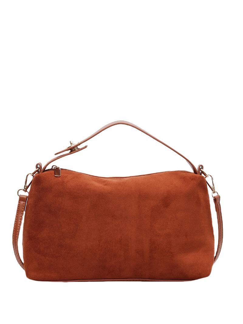 American Minimalist Vintage Suede Top-Handle Bag, Zipper Closure, Versatile Daily Handbag for Work & Casual
