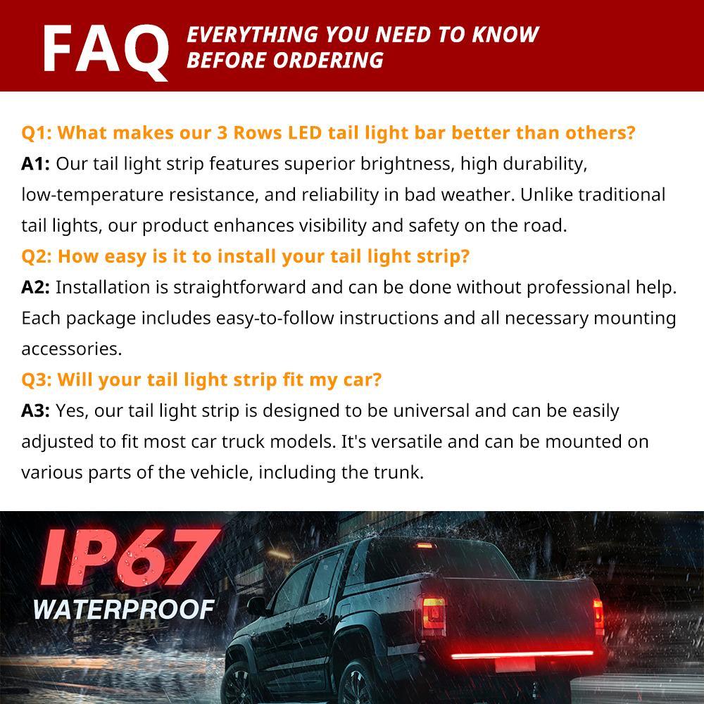 48 Inch 3 Row LED Light Strip, Truck Tailgate Light Strip with Red Running Brake Lights, White Reverse Light, Amber Turning Signals Strobe Interior Lights, Tailgate Light Bar, Led For Car, Led Car Lights