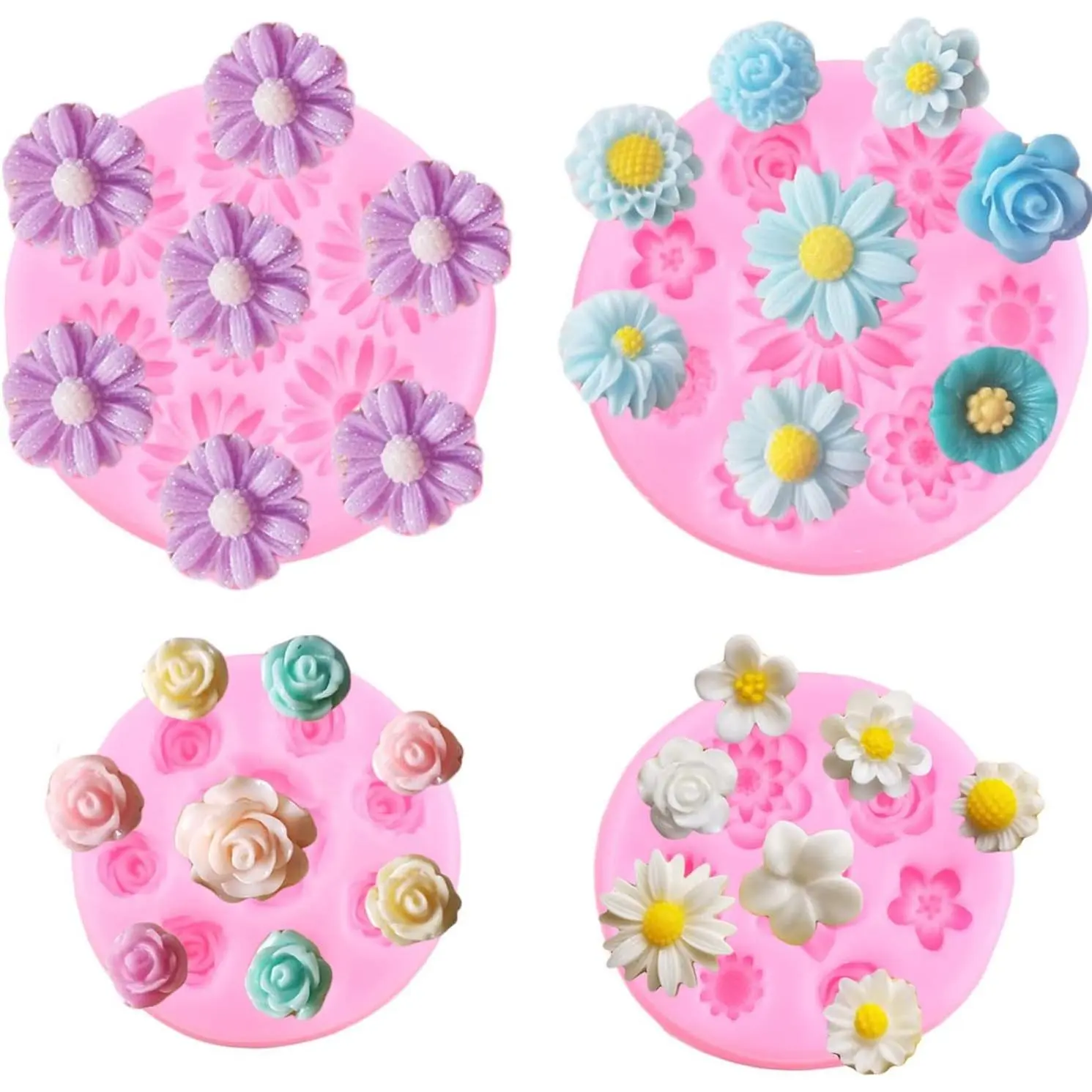 Mujiang Rose Flower Silicone Molds Daisy Fondant Mold Flower Orchid Cake Decorating Molds Set Of 4