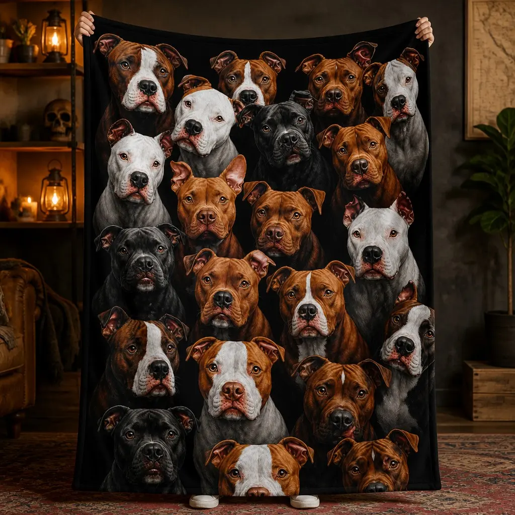 Pit Bull Flannel Blanket, American Pit Bull Terrier Dog Portrait Print, Soft Cozy Throw for Bed, Sofa, Travel & Pitbull Lovers