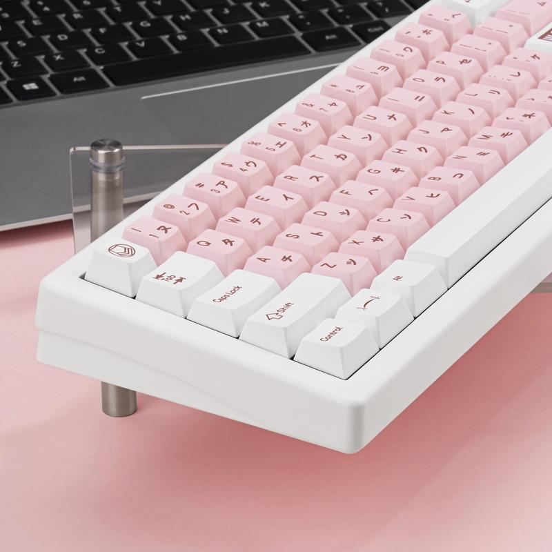White and Pink Japanese PBT Keycaps - Cherry Profile, Dye Sublimation, Minimalist Custom Key Caps for Cherry MX Gateron Switches Mechanical Gaming Keyboard, 130 Keys