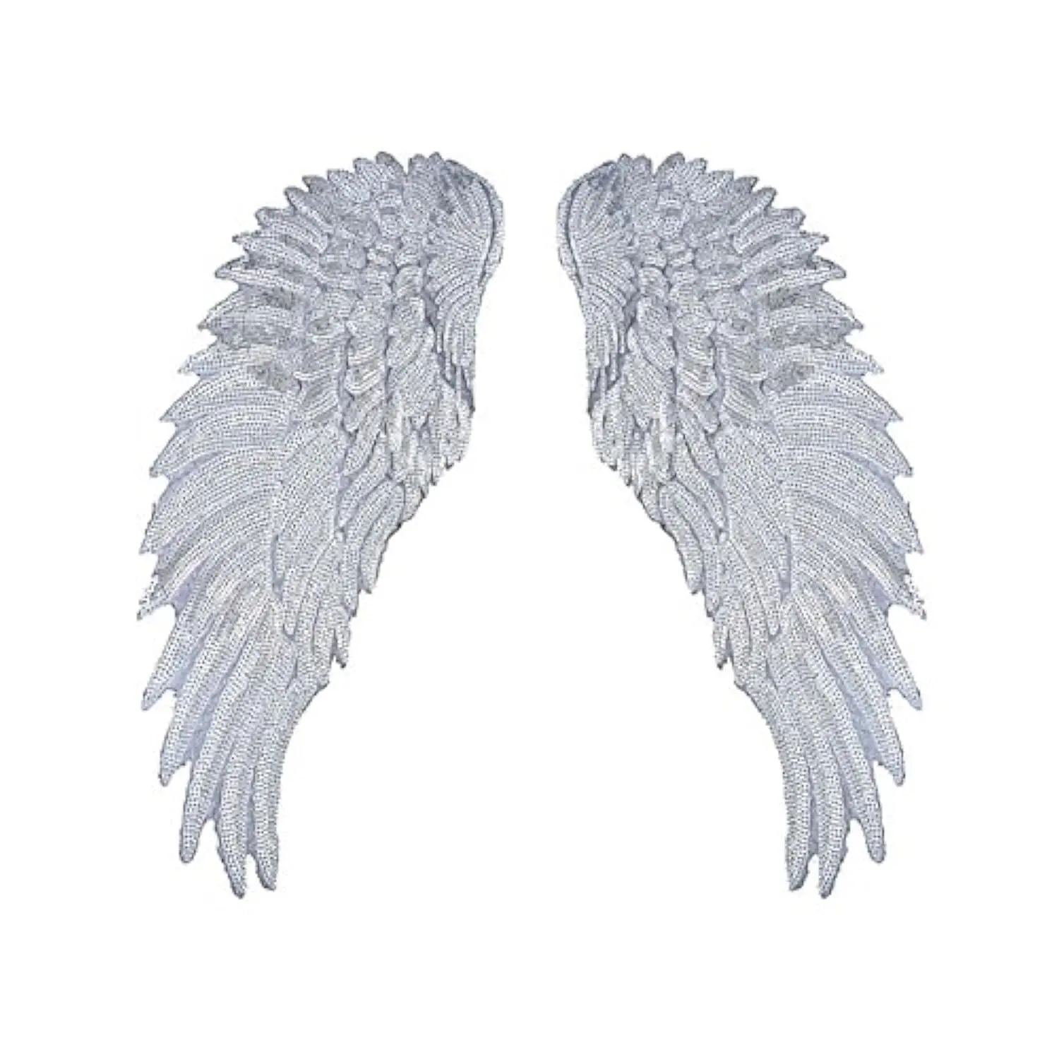 New 1Pair Fashion Gold/Silver Angel Wings Sequins Patches For Clothing Iron-on Embroidered Patch Motif Applique DIY Xmas Accessories(5.5X12inch) (Silver)