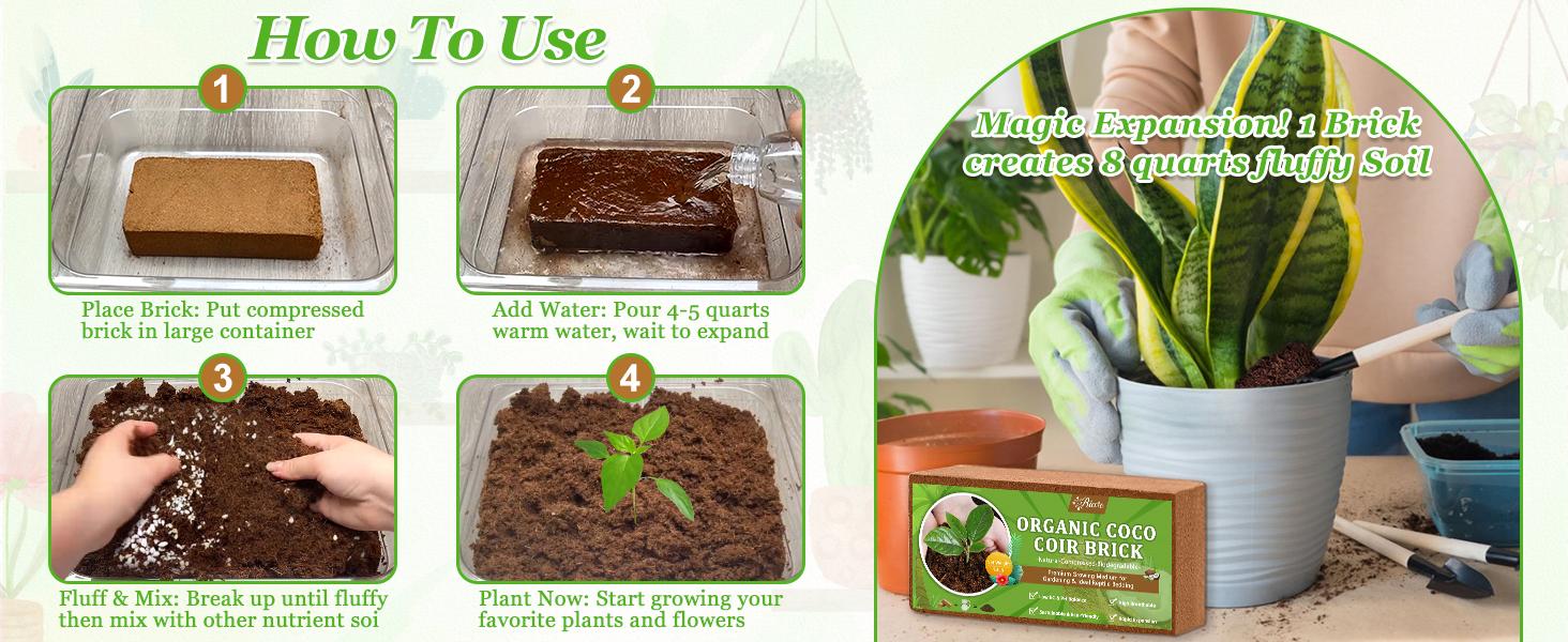 6pcs Organic Coco Coir Bricks Soil Blocks- 100% Natural Compressed Coco Peat Brick Fiber Substrate with Low EC& pH, High Expansion Coco Coir Pith Husk for