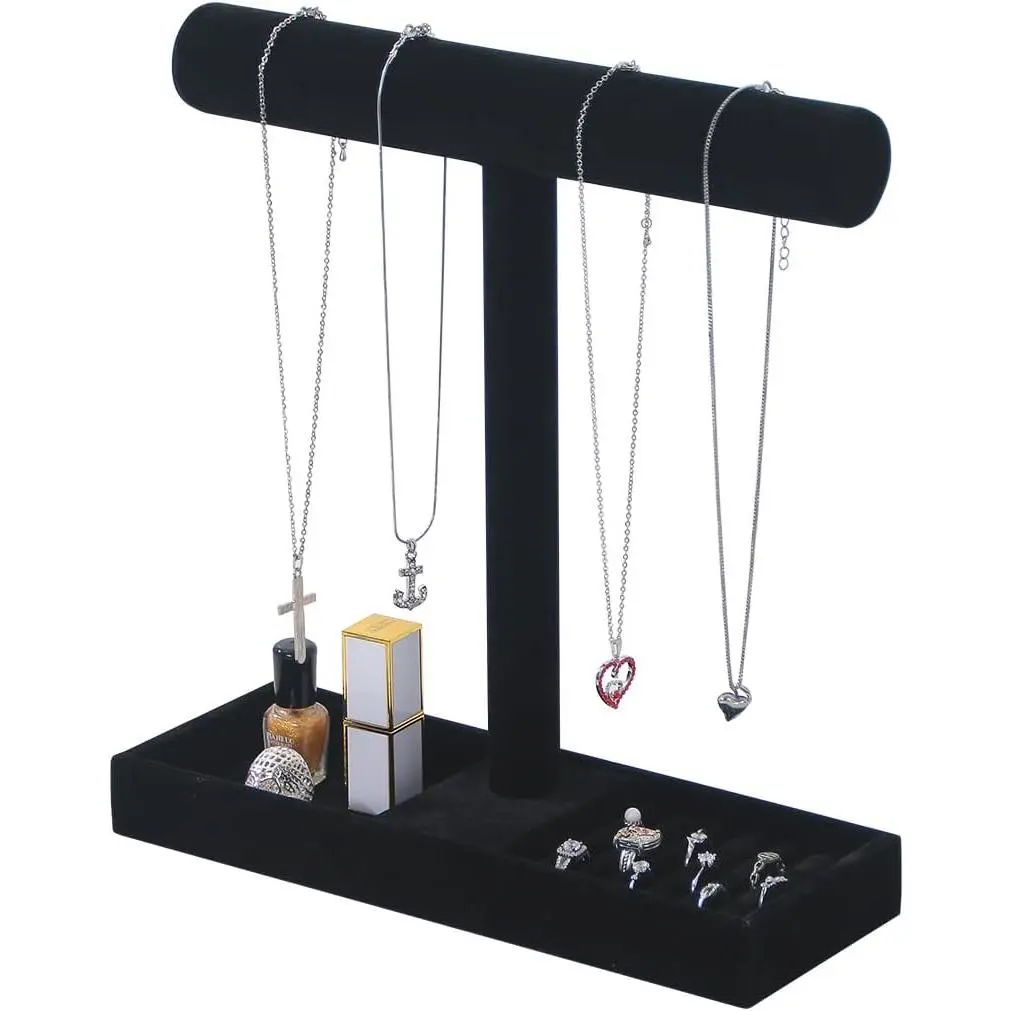 Multi-Use  Holder Stand, Necklace Bracelet Ring Organizer Stand, Scrunchie Watches   Holder Stand With Tray for Women  Use(Black Color)