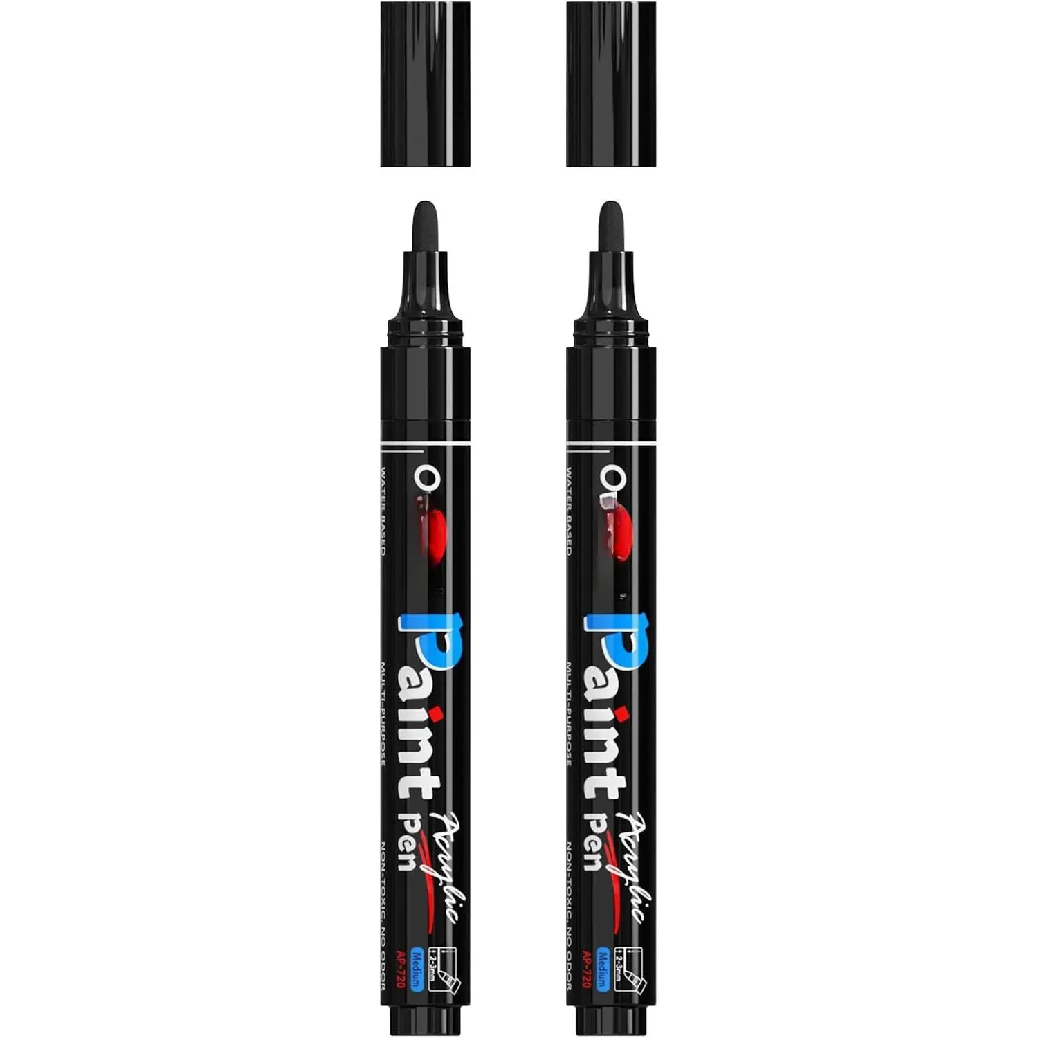 2 Pack Black 5ml Multi-Surface Permanent Markers, Medium Tip, Quick Dry Water-Based Markers for Canvas, Rock, Glass (Office Stationery Writing Tool)
