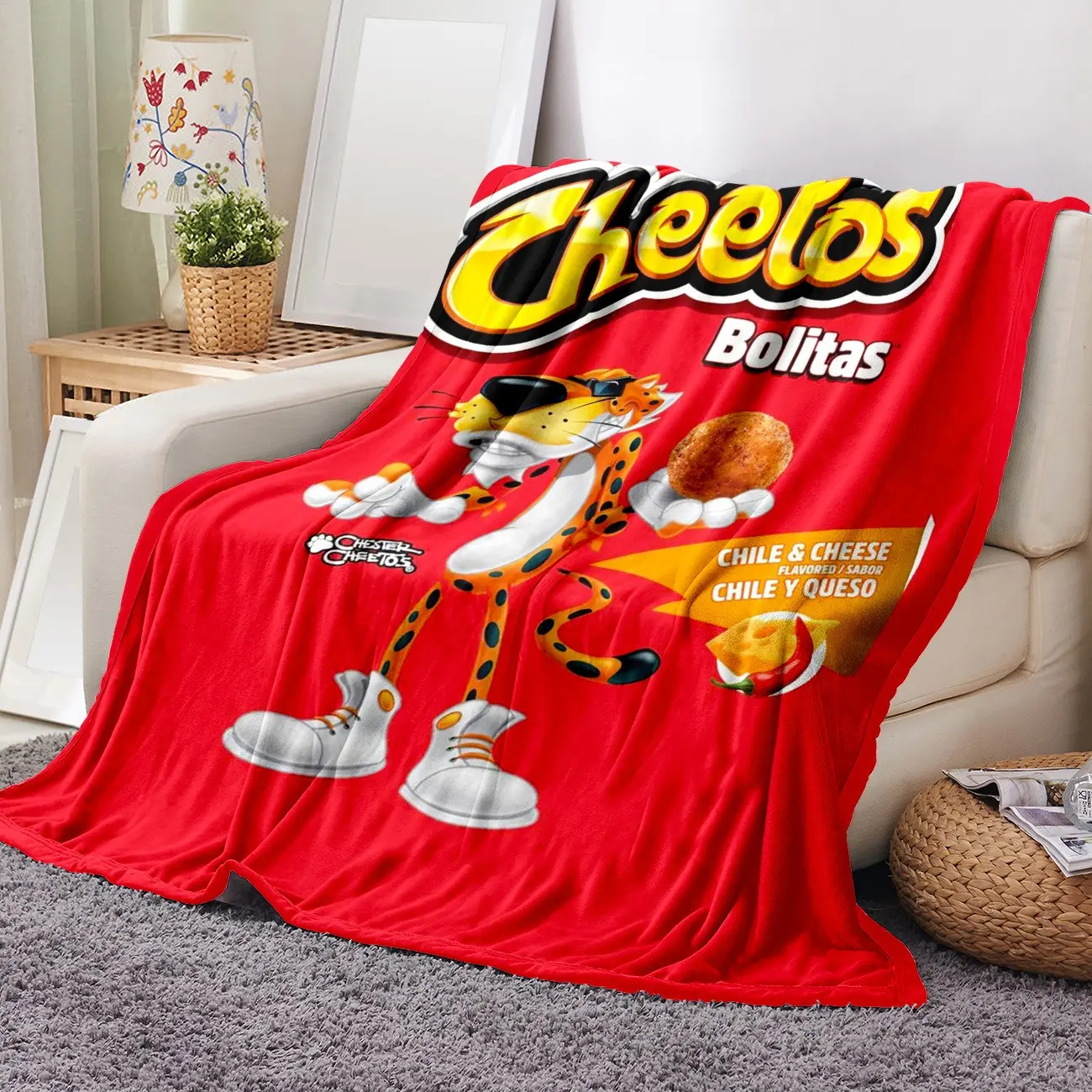 1pc Cheetos Corn Dog Flannel Cozy Blanket Throw, Soft and Comfortable, Ideal for Naps, Office, School, Home, Picnics, Travel, Gift