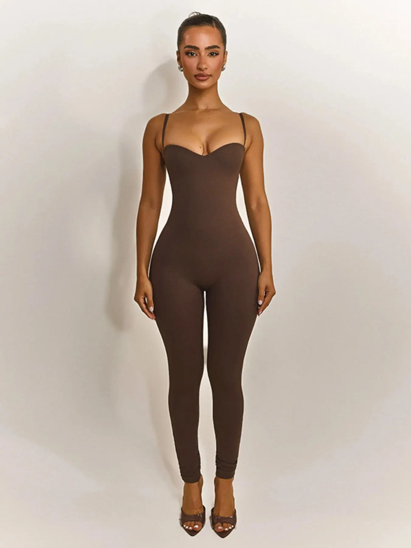 Women Adjustable Thin Straps Slim Fit Romper, Solid Color Tight Long Romper, Fashion Home Wear for Daily Outing