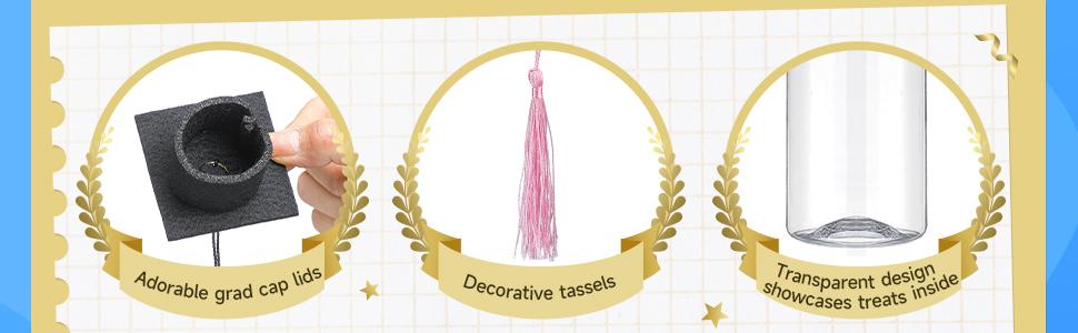 25 Pcs Graduation Candy Tubes 2026 Graduation Party Favors Candy Boxes Plastic Grad Cap Jars Container with Tassels and Stickers for DIY Grad Table Party Favors (Blue)