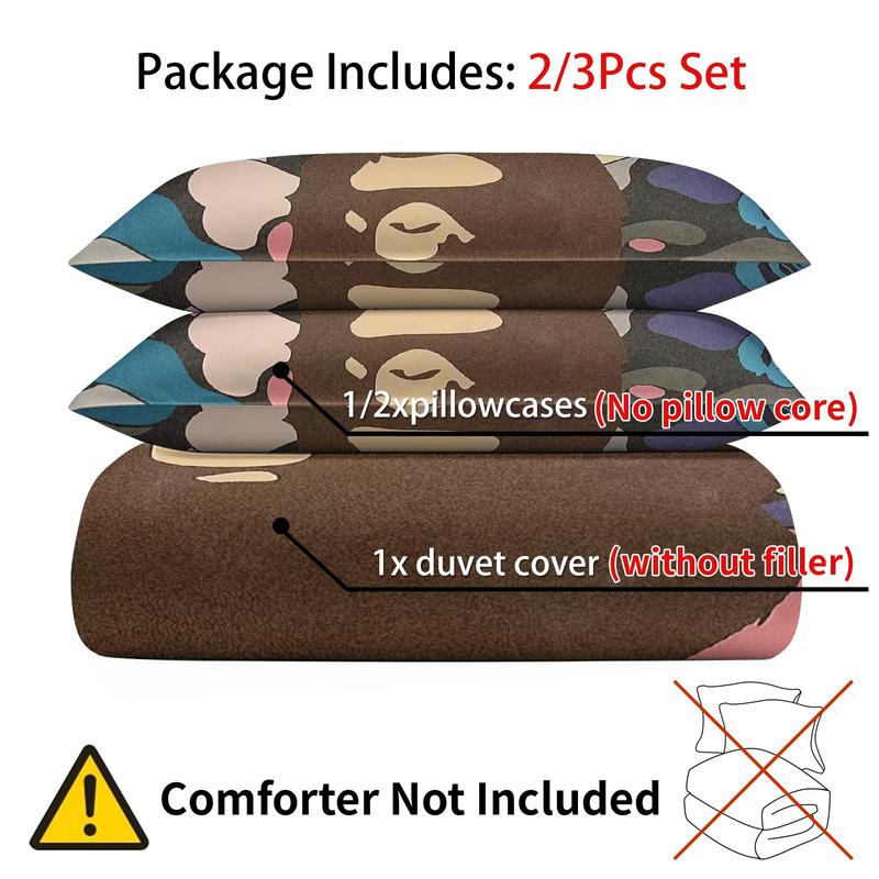 BAPE Multi-Color Camo Kids 3-Piece Bedding Set, Soft & Durable Fabric, Playful Rainbow Camouflage Print, Street Style Bedroom Decor for Kids, Ideal Gift for Young Streetwear Enthusiasts