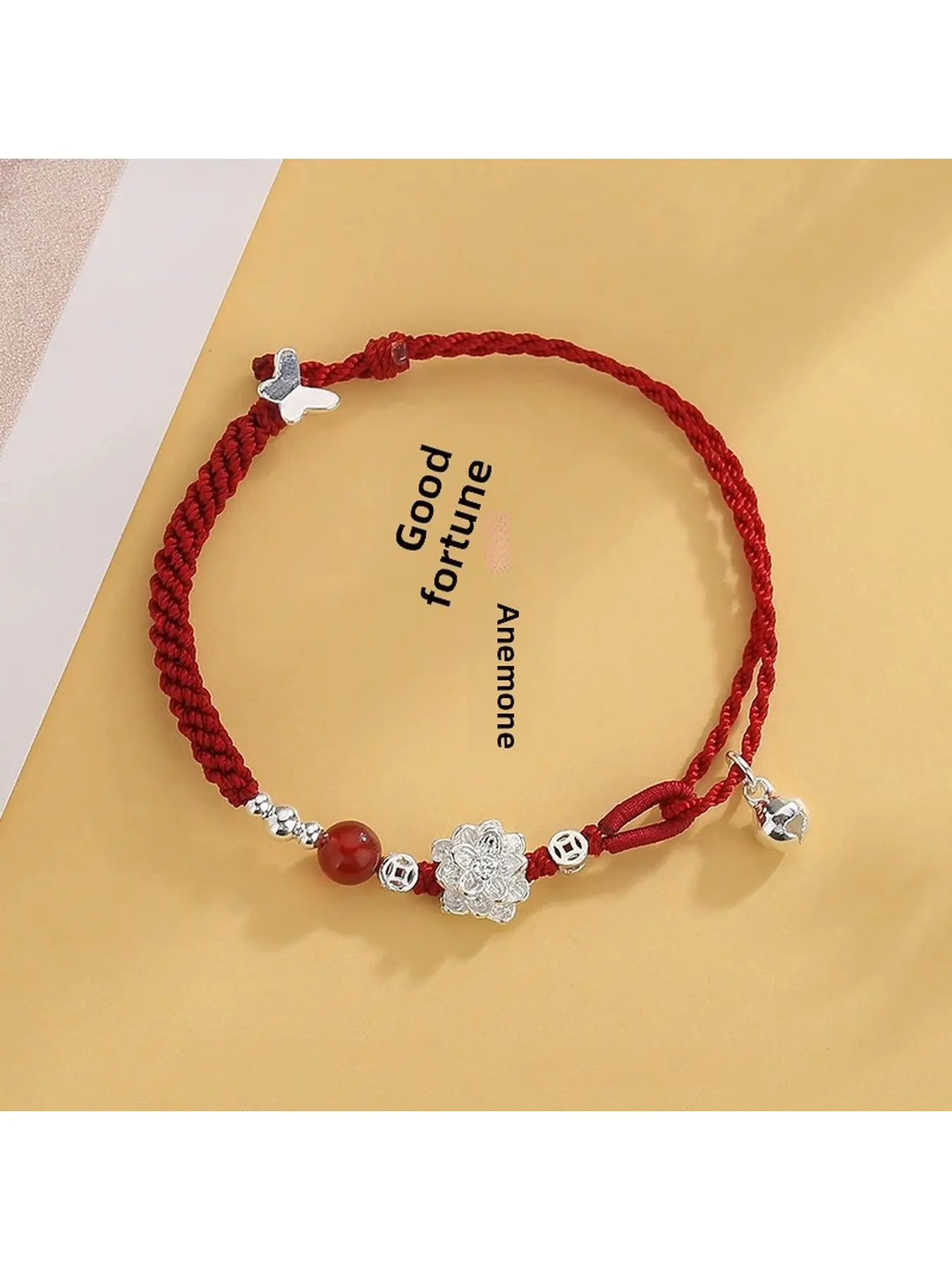 Lucky Minimalist Small Lotus Flower Moving Butterfly Bell Red String Bracelet Non Natural Crystal Luxury Birthday Anniversary Valentine's Day Gift For Women Girls