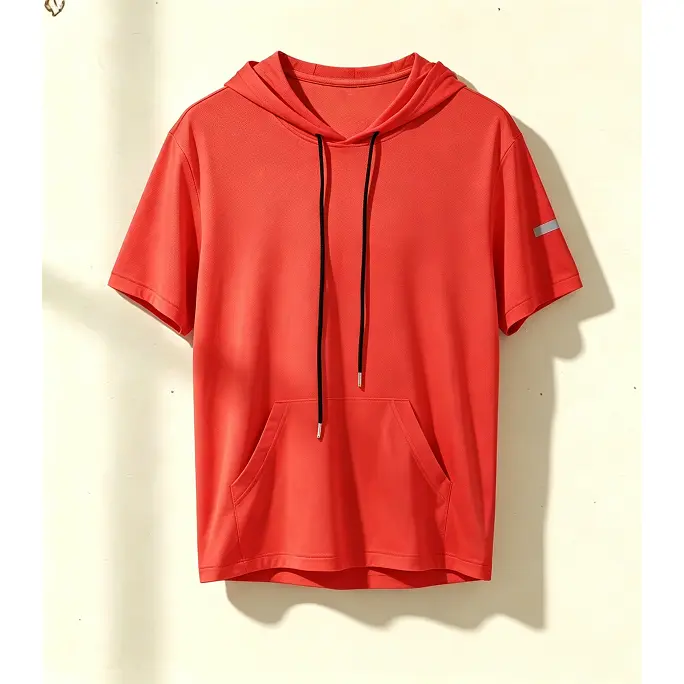 VVZ 2026 Solid Short Sleeve Hooded T-Shirt with Drawstring Pockets, Regular Fit Casual Athletic Top for Summer Daily Wear