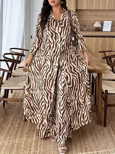 Women's Loose Oversized Plant Pattern Three-Quarter Sleeve Long Top and Pants Set, Casual Two-Piece, Comfortable and Stylish