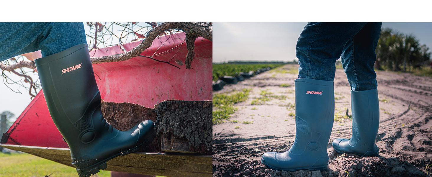 Steel Toe Rubber Work Boots for Men Waterproof Durable Concrete Boots for Hunting Manufacturing Construction