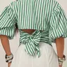 Women's Button Front Shirt with Puffy Sleeves, Back Bow Tie Design, Loose Fit, Business Casual Style, Perfect for Office Wear Valentine"Runs Small, Size Up Recommended" Blouses Shirts