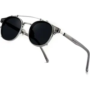 Pedro Steampunk Double Lens Clip  Men Sunglasses Retro Polarized Double Bridge Metal Frame UV 400 Protection