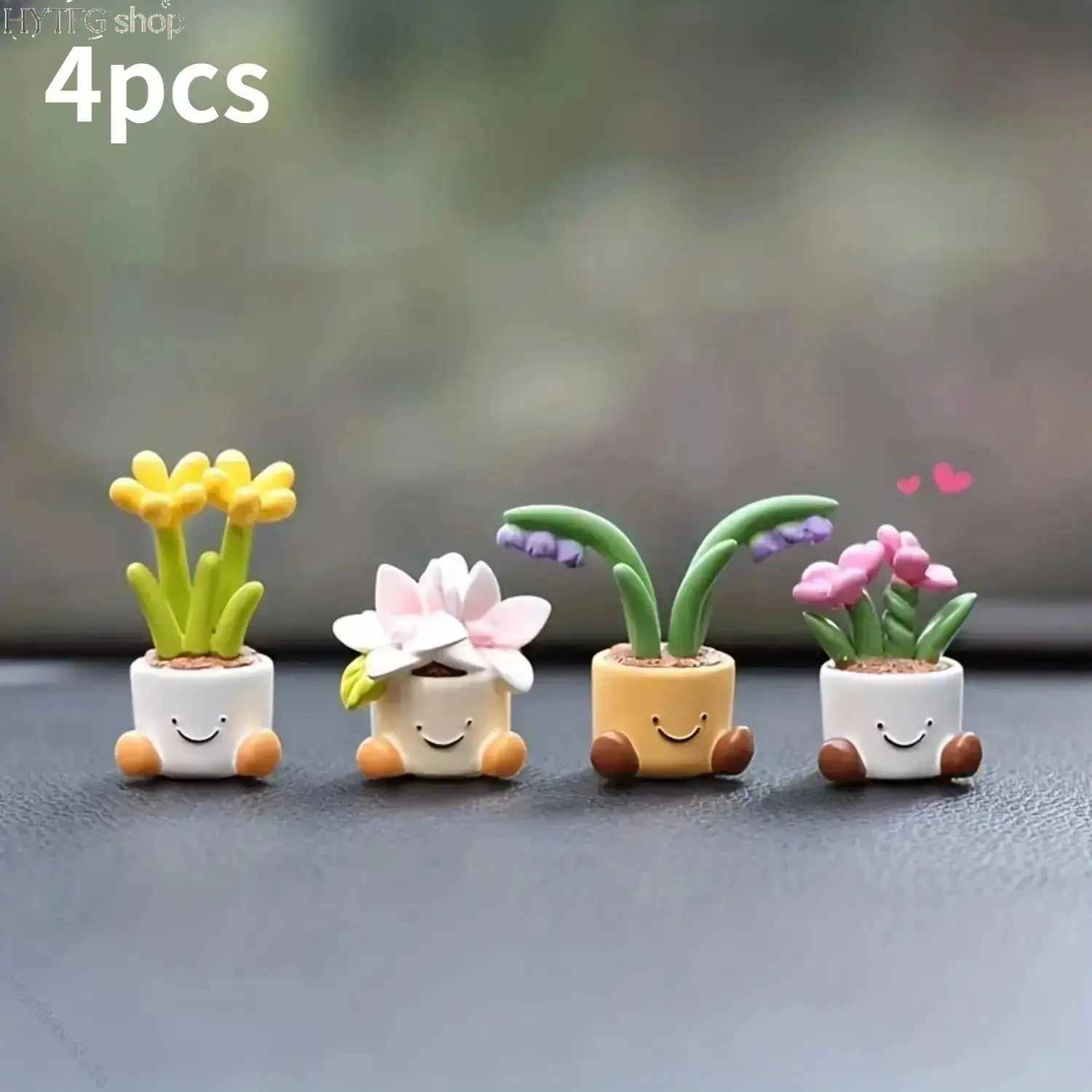4‑Pcs Premium‑Texture Mini Potted Flower Ornaments, Cute Small Plant Figurine Decor, Multipurpose Desktop & Car Dashboard Decorations, Sweet Tiny Ornament Gifts for Indoor Daily Styling