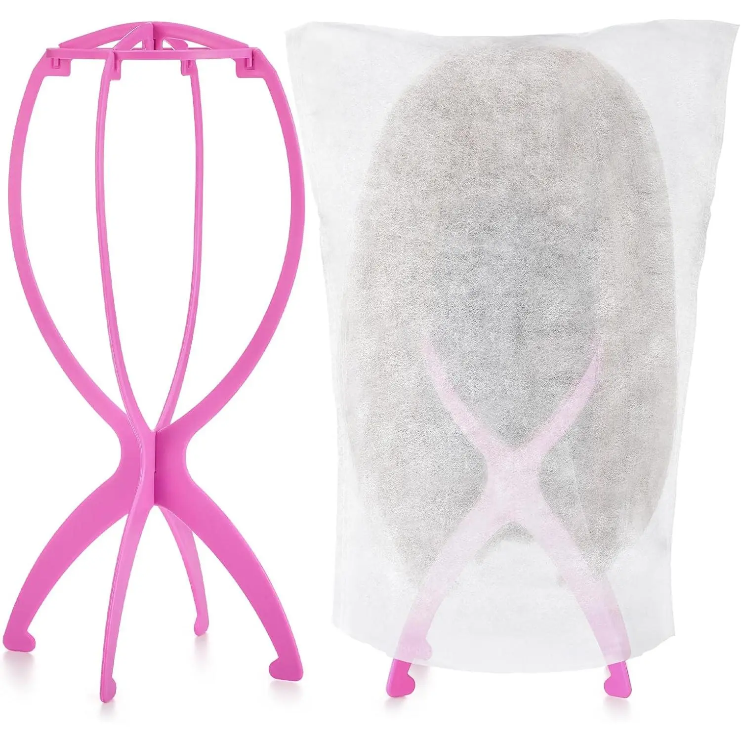 Wig Set,  Travel Wig Stand with 2 count Wig Dust Bags, Wig Holder Hat Display with Wig Bag for Women Multiple Wigs - Wig Party Kit for Salon  Use
