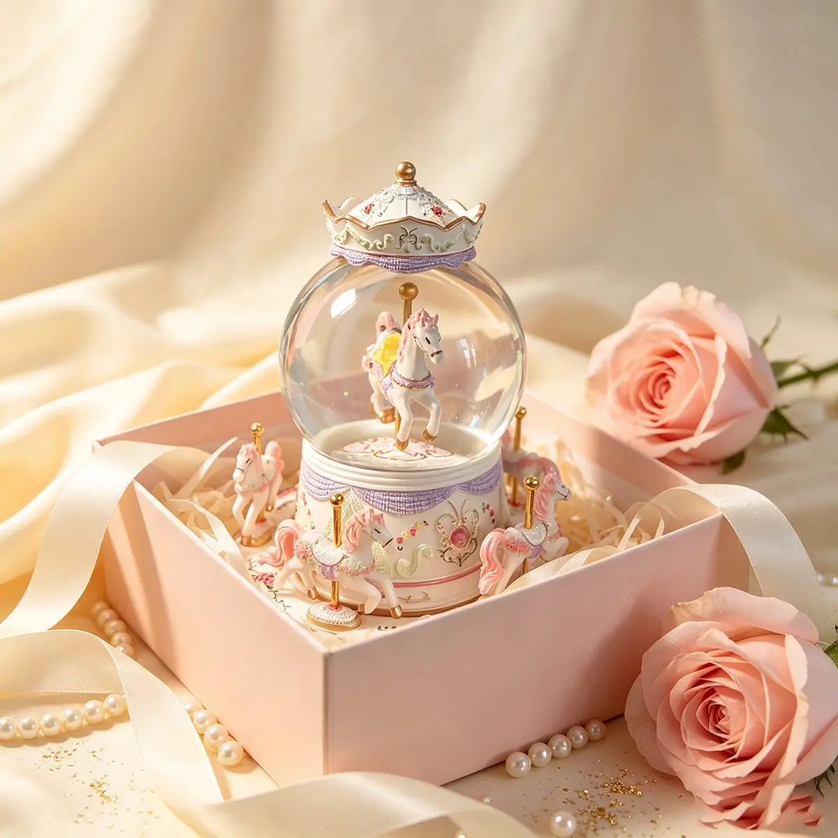 Rotary Carousel Music Box, Flying Snow Harp Crystal Ball, Rotating Music Box, Birthday Gift, High-End Decorative Item, Decoration Items, Perfect for Special Occasions