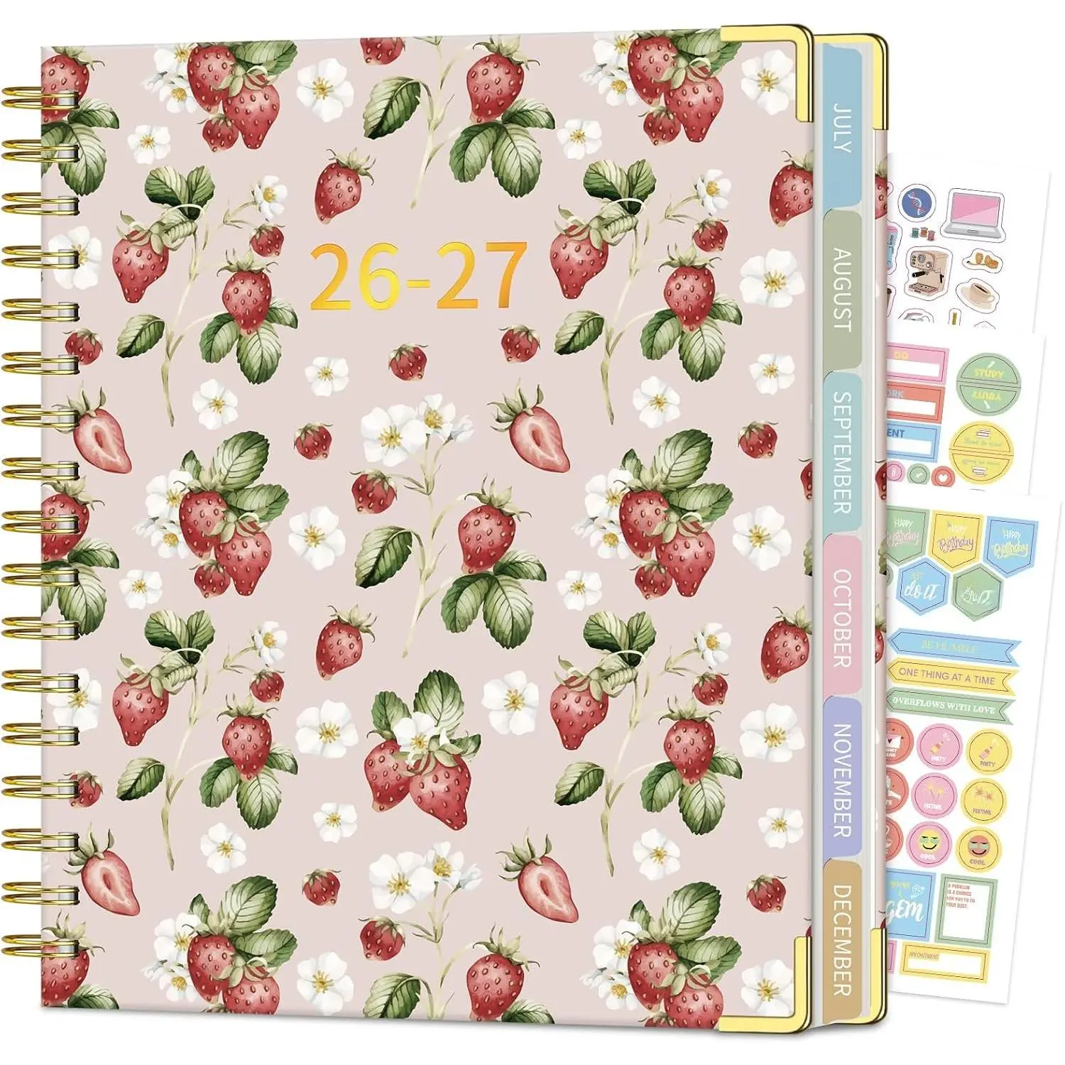 2026-2027 Planner, Weekly and Monthly Planner, Jul 2026 - Jun 2027, B5 Hardcover Spiral Planner with Monthly Tabs, Inspirational Quotes for School & Daily Schedule, B5 (8.1" x 9.2"), Strawberry