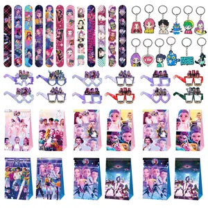Korean Cartoon Girl Group Birthday Party Decoration 4-Piece Set: Includes 12 keychains, 12 wristbands, 8 cartoon glasses, and 12 gift bags. The best choice for birthday party gifts, making sure everyone remembers this party