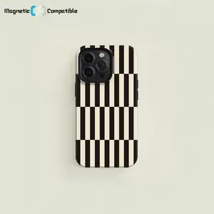 Magnetic Compatible with iPhone 17 Promax 16e Tall Checkered Black & Cream Tough iPhone Case Premium Film 2 in 1 Phone Case - Durable, Shock Absorbing and Stylish Protection - Compatible with iPhone 16, 15, 14, 13, 12, 11, Plus, Pro, Pro Max
