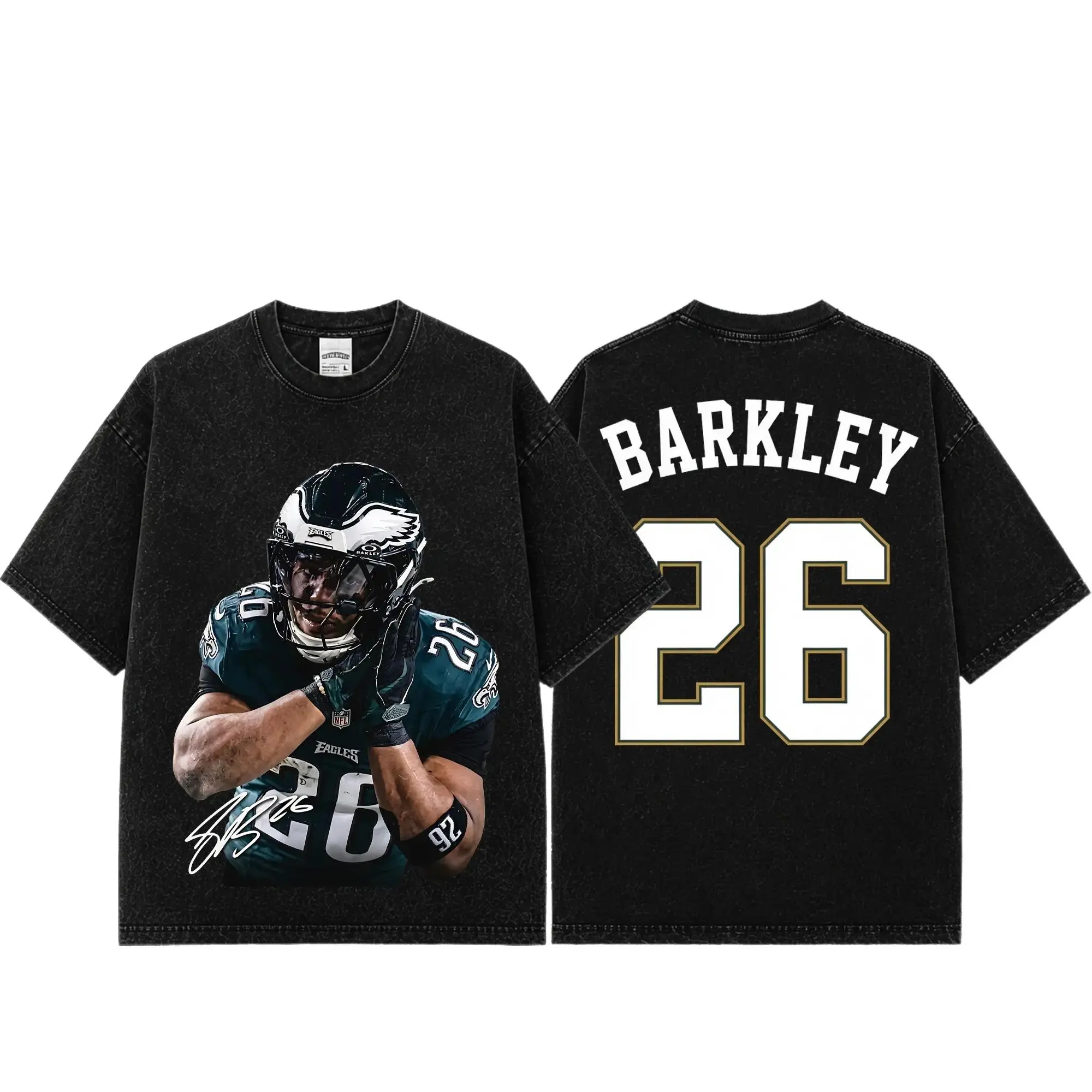 [Sale Up To 50%] Unisex Saquon Barkley # 26 Premium Acid Washed Cotton T-Shirt, Philly Football Fan Graphic Tee, Vintage Heavyweight Game Day Shirt, Unisex Washed Streetwear Gift