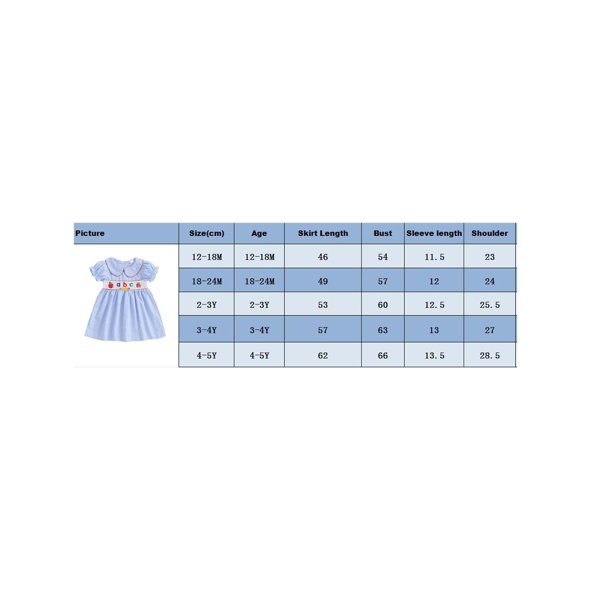 Toddler Girls Back to School Outfit Letter Apple Embroidery Plaid Doll Collar Short Sleeve Babydoll Dress Summer