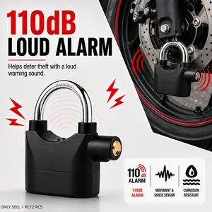 110dB Alarm Hanging Lock with 3 Keys, Outdoor Security Padlock with Motion Shock Sensor, Heavy Duty Lock for Garages, Fences, Storage Units, Bicycles and Motorcycles