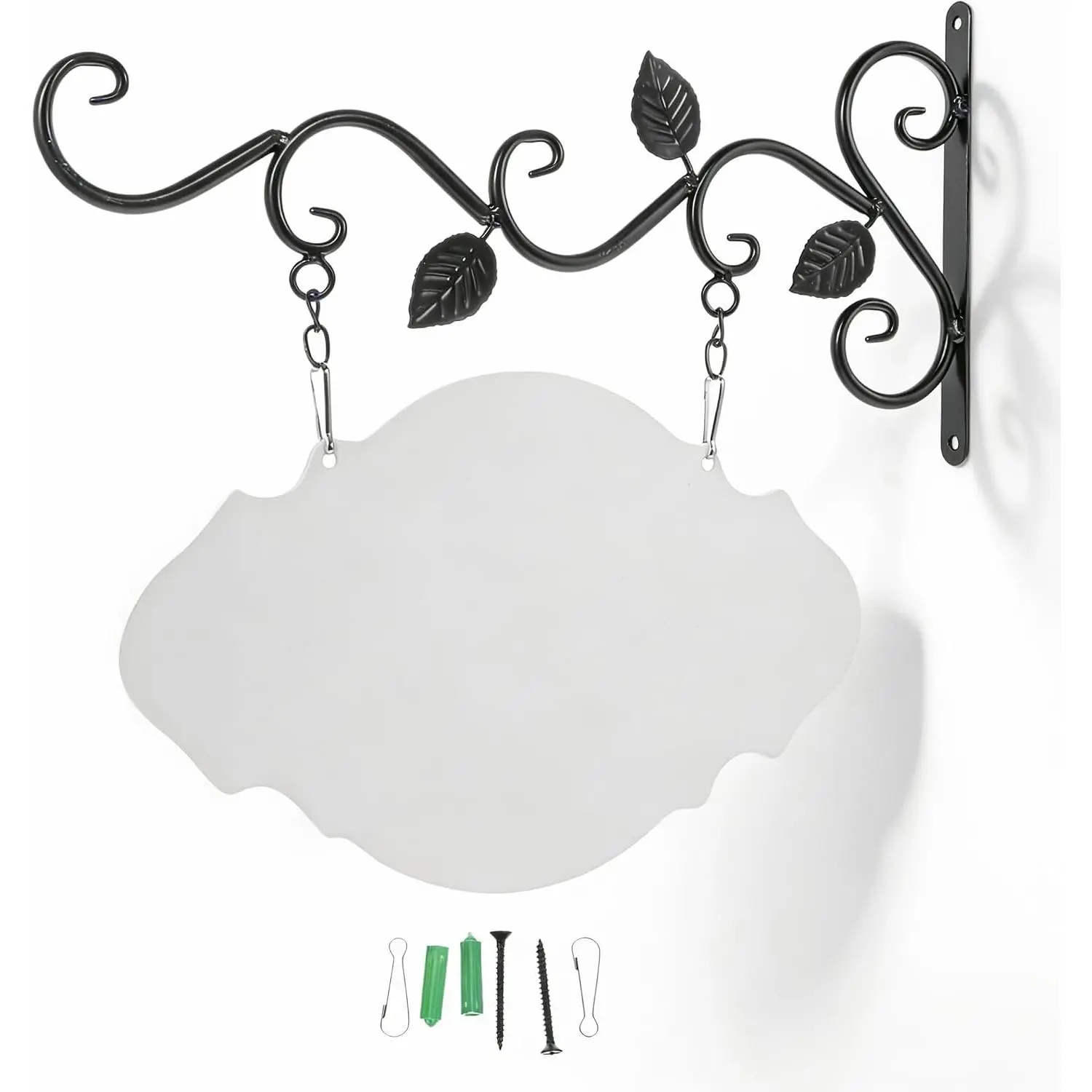 Sign Bracket with DIY Double-Sided Blank Board | Wrought Iron Wall Hanger Outdoor Wreath Hanger Flower Pot Brackets for Outdoor Business, Classroom Door,   Decor