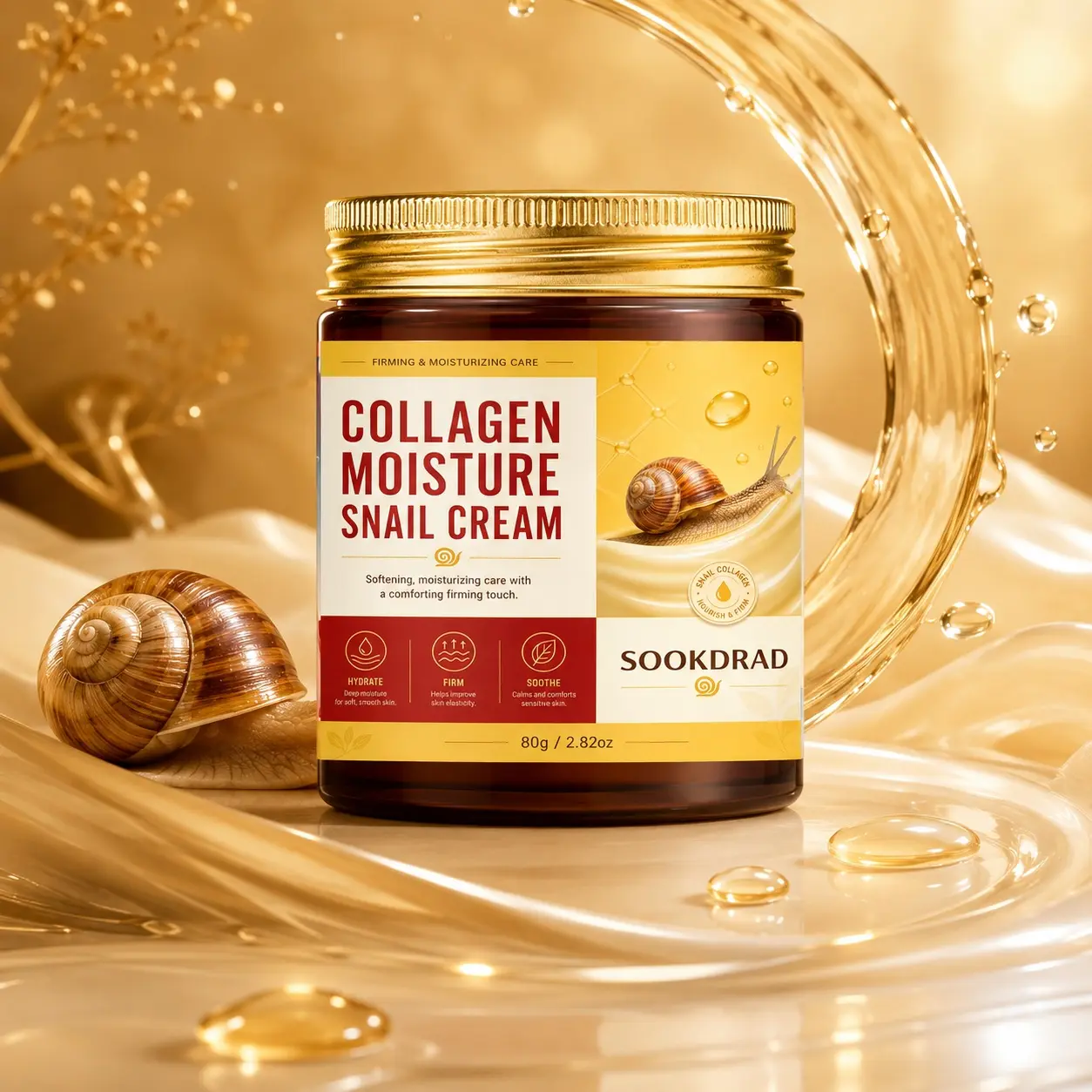 Collagen Snail Moisture Cream, Snail Collagen, Hydrate Skin, Firm Skin Elasticity, Soothe Sensitive Skin, All Skin Types, 80g
