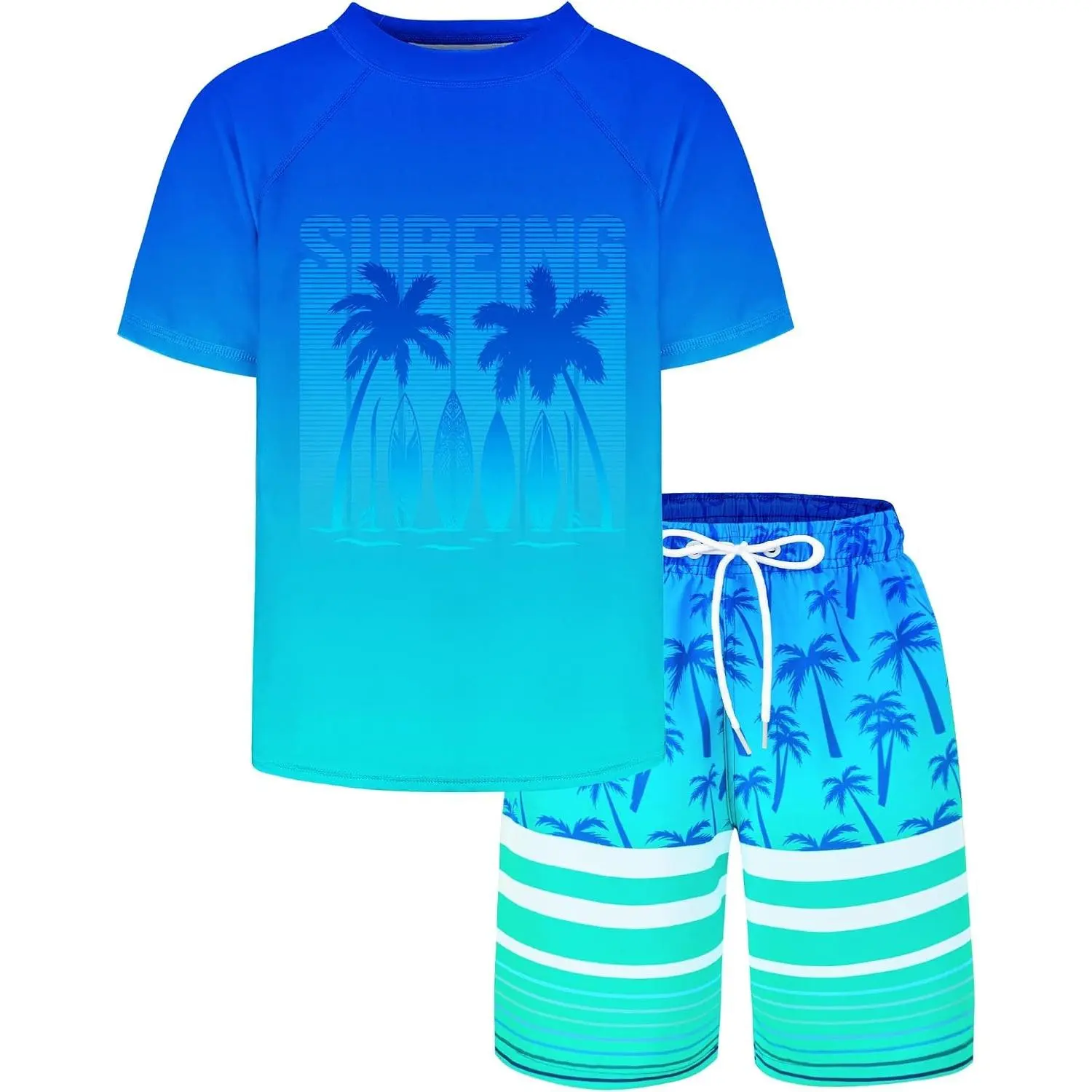 Boys' Two-Piece Rash Guard and Swim Trunks Set - Kids' Short Sleeve Swimsuit(Gift)