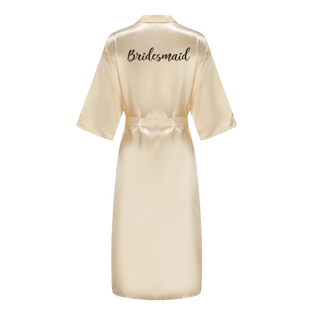New Bridesmaid Robe With Black Letters Mother Sister of The Bride Wedding Gift Long Bathrobe Satin Kimono