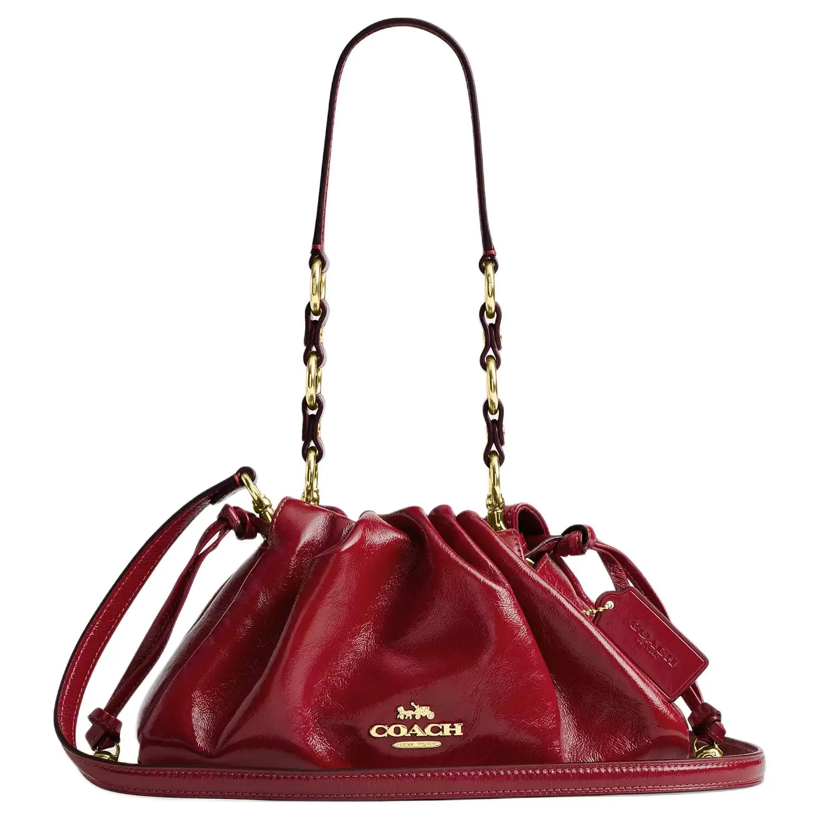 COACH Faye 26 Cloud Shoulder Bag for Women – Textured Leather with Gold Hardware in Deep Red