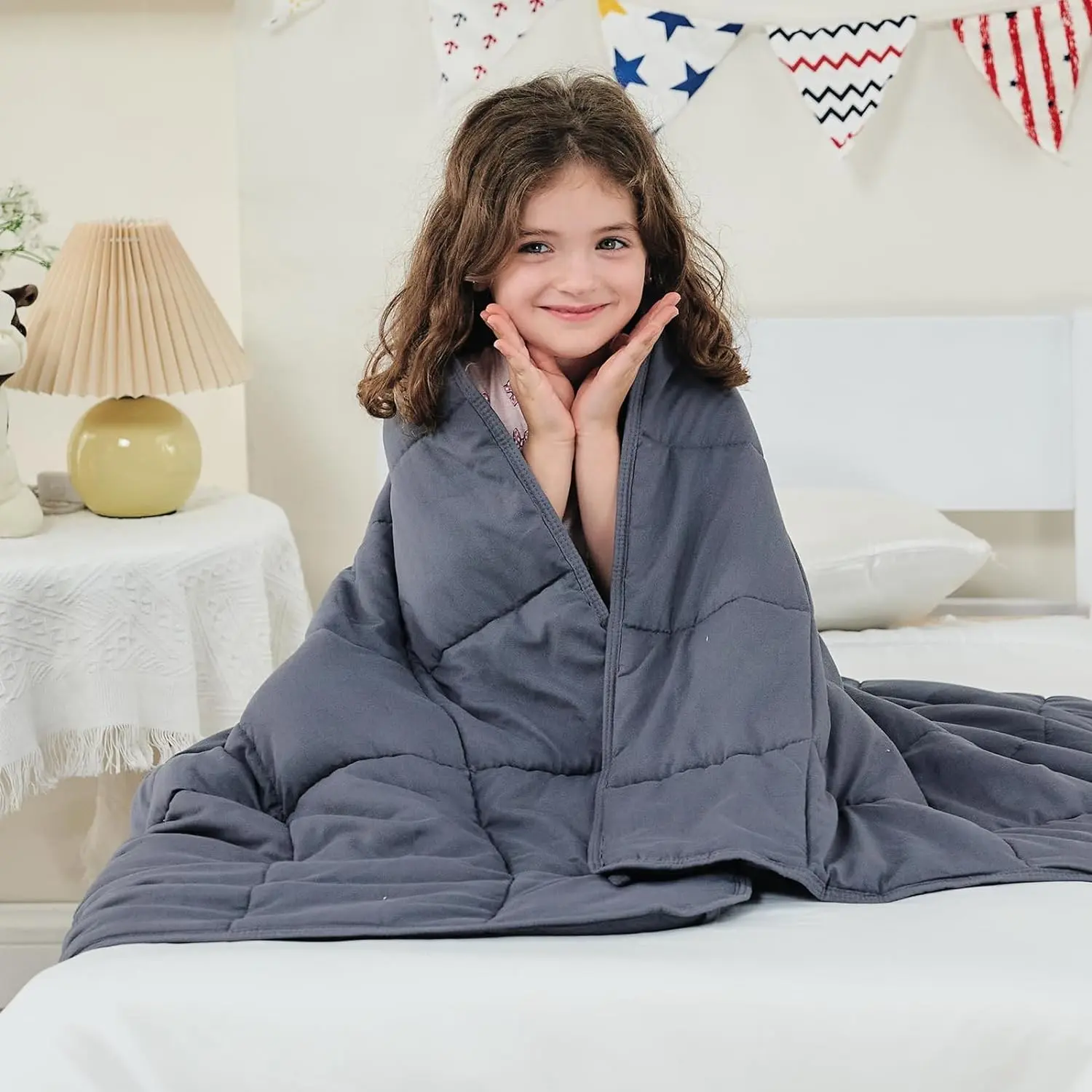 Weighted Blanket (7 lbs, 41" x 60", Grey) Cooling Heavy Blanket, Perfect for 60-90 lbs, Breathable Throw Blanket Gifts with Premium Glass Bead, Machine Washable