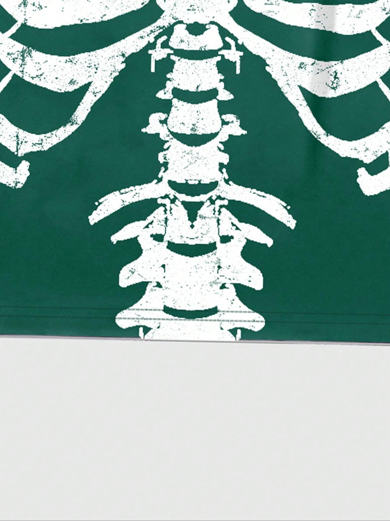 Men's Regular Fit Skeleton & Letter Print Round Neck Tee, Casual Short Sleeve Crew Neck T-Shirt for Summer, Fashion Men's Top for Daily Wear, Tropical