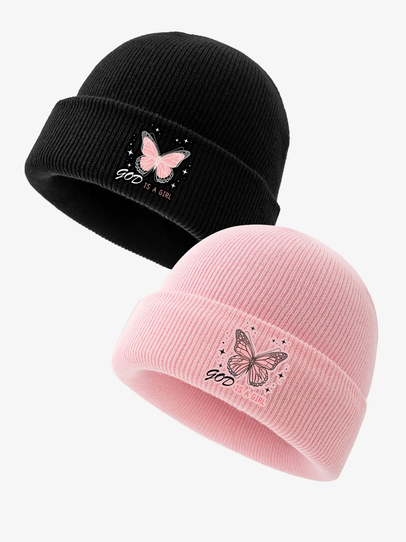2 PCS / 1 PC Women's Elegant Butterfly Pattern Flared Knitted Brimless Cap, Soft, Comfortable, Lightweight, Warm and Insulating Hat, Suitable for Daily Outdoor Outfit Combinations in Autumn and Winter Seasons, Appropriate as a Gift