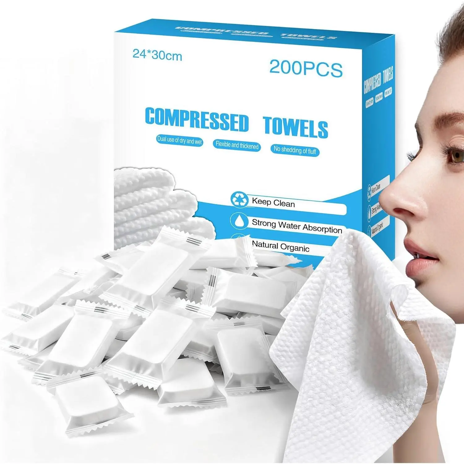 200 PCS Expandable Compressed Towels - Extra Thick Disposable & Convenient Face Towel Tablets, Mini Pocket Tissues & Napkins Made of Other Plant Fibers, Portable Bulk for Home, Outdoor Safe Camping, Sports, Indoors, Multi-Surface Cleaning Tissues & Napkin