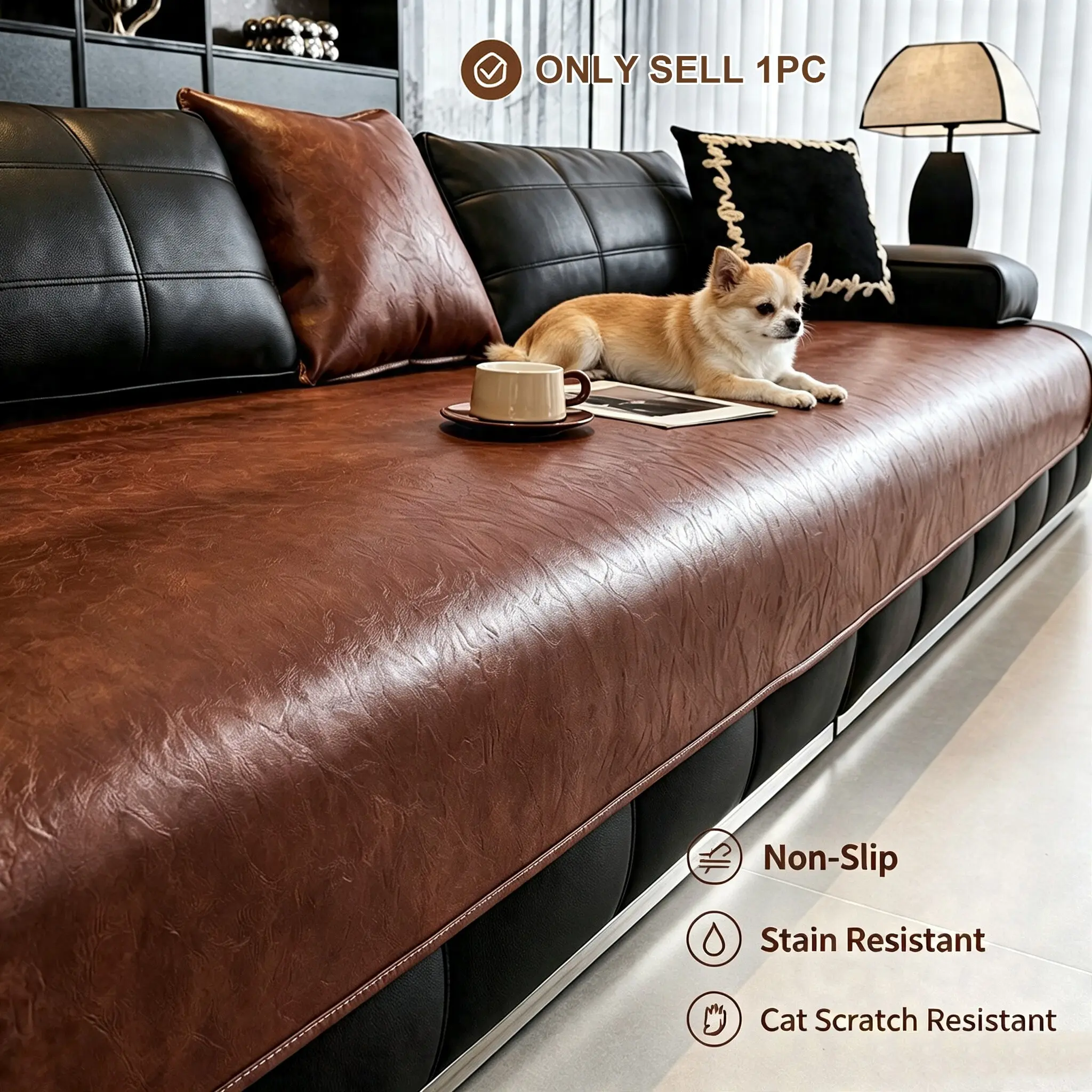 High-End Fashion Synthetic Leather Sofa Pad, Waterproof Stain-Resistant Sofa Cover, Non-Slip Easy-Clean Pet-Proof Sofa Protector, All-Season Use