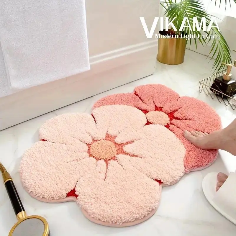 flower-shaped cute bath mat Fluffy soft plush bath blanket carpet Microfiber non-slip absorbent shower room floor mat