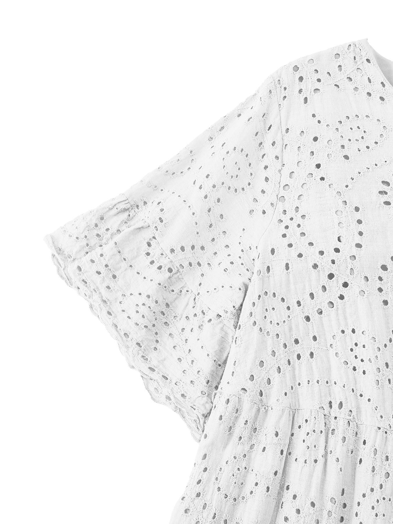 【Plus Size】 Plain Eyelet Embroidery Dress, Boho Fashion Round Neck Dress for Daily Holiday Vacation Wear, Women Plus Clothing for Summer