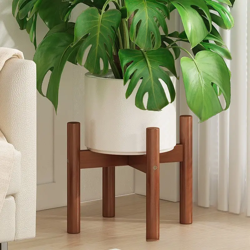 1pc Bamboo Cross Flower Stand, Balcony Living Room Floor Planter Display Rack, Succulent Arrangement Shelf, Plant Base
